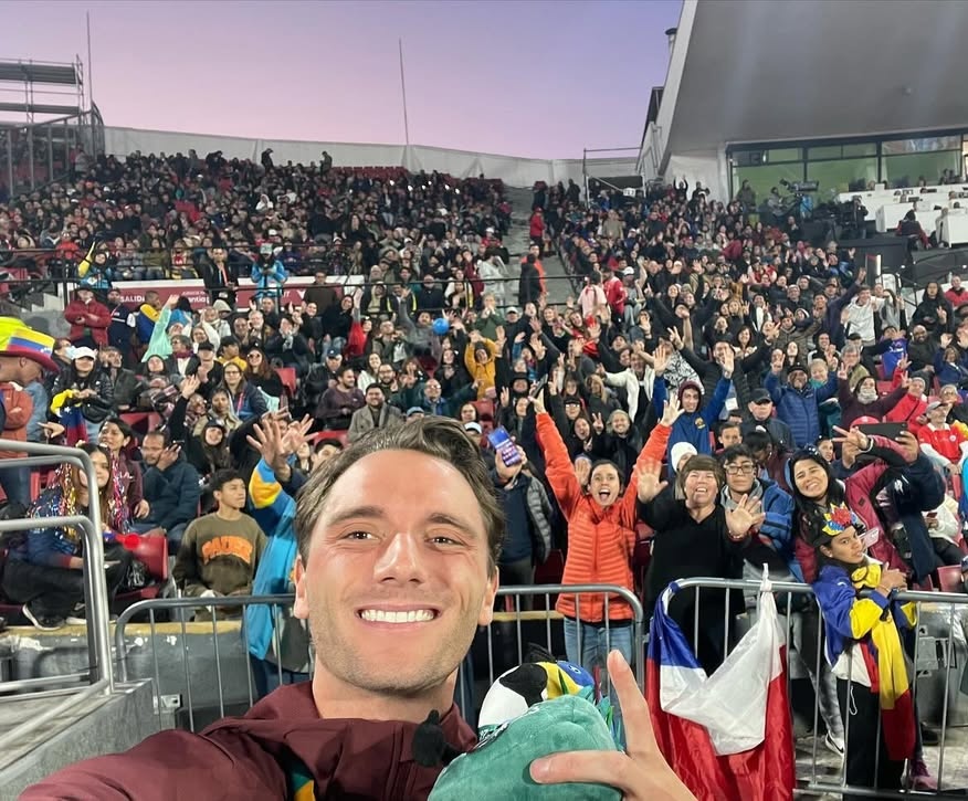 Rob Heppenstall with crowd at Pan Am Games